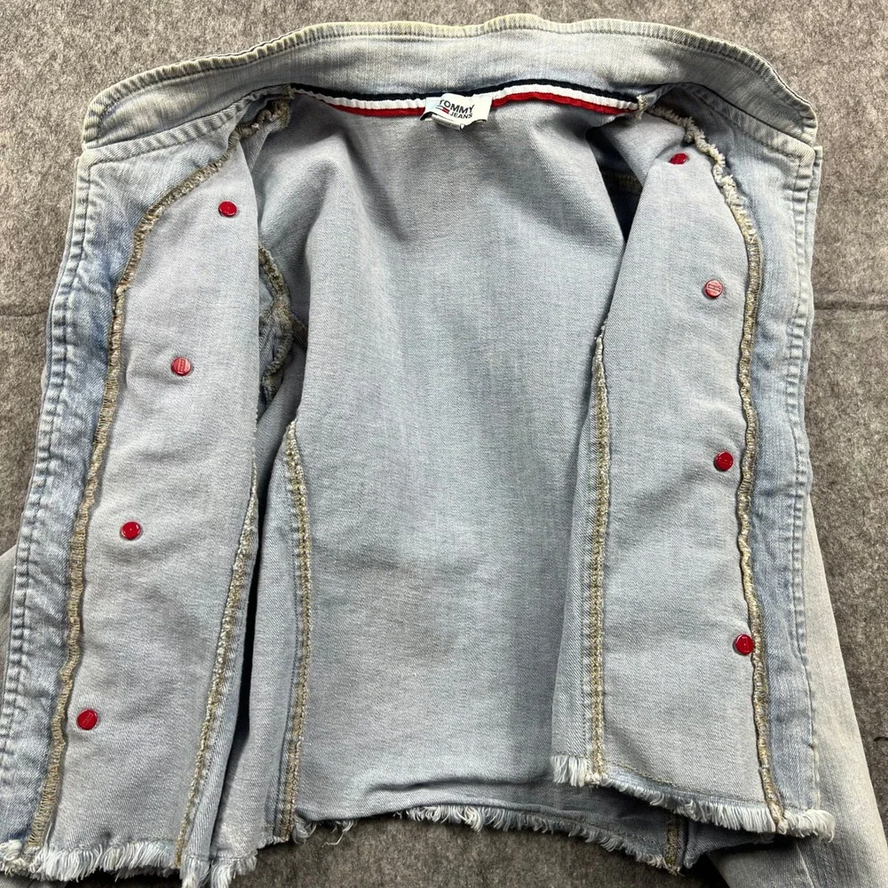 Tommy Jeans Womens Size Small Light Wash Military‎ Denim Jacket Cropped Y2K